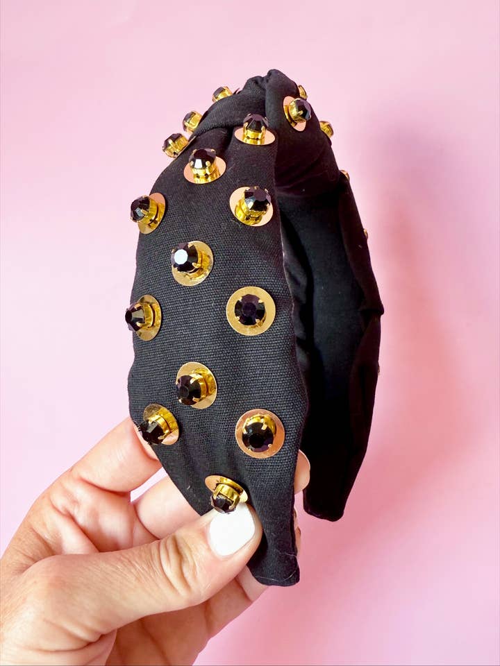 Bandeau de luxe orné noir et doré pour la vente par Sandy + Rizzo