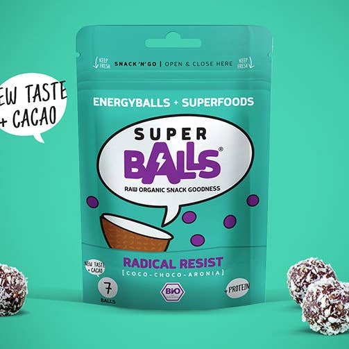 RADICAL RESIST energibolde med kokos, chokolade og aroniabær for engroshandel hos Superballs