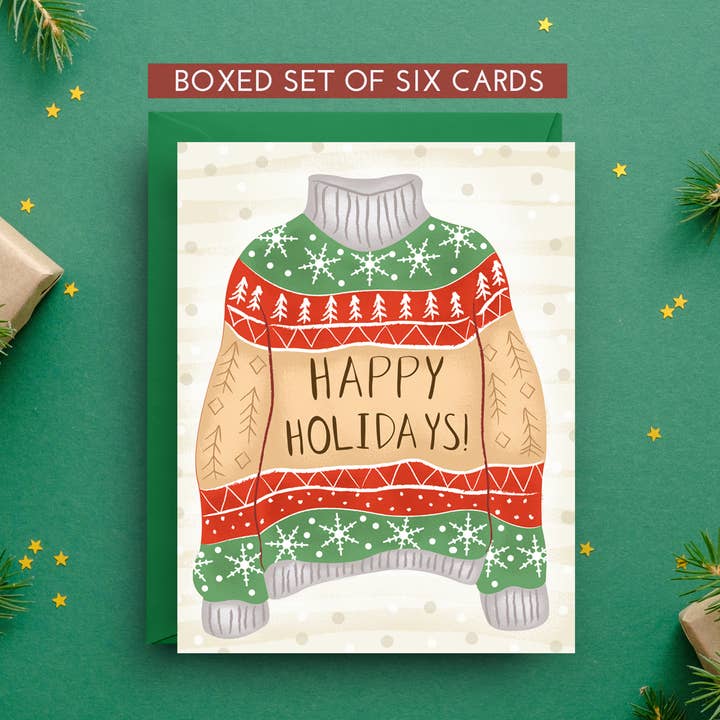 Cartes de Noël - Pull moche de fête - Coffret de 6 pour la vente par Nicole Marie Paperie