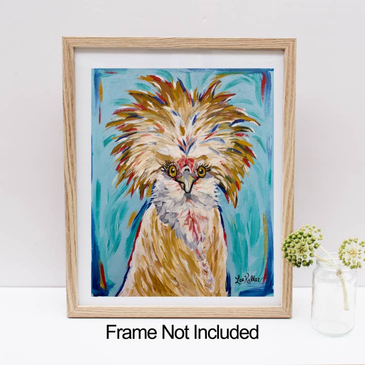 Chicken Art Print, 'Lola' Chicken Fine Art Print for wholesale by Hippie Hound Studios