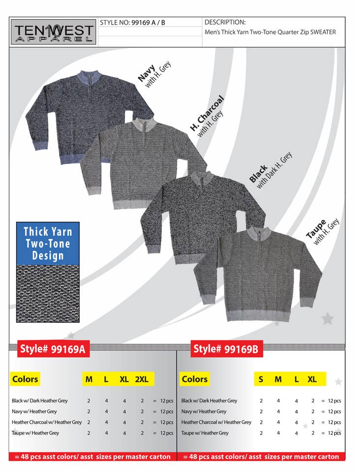 Pull à fermeture éclair ¼ en fil épais pour homme 99169B pour la vente par Ten West Apparel