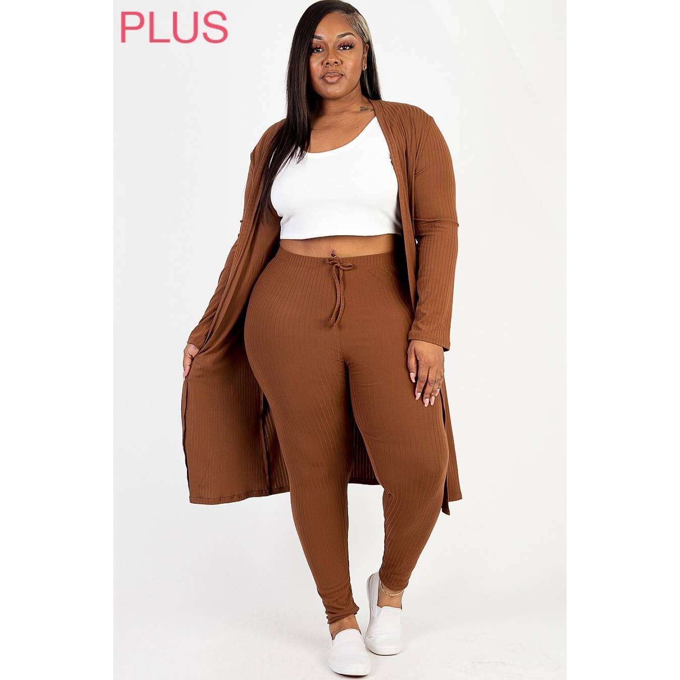 UP CLOTHING - Wholesale Lounge Set - Women's - PLUS SIZE Ribbed Cardigan and Leggings Set9
