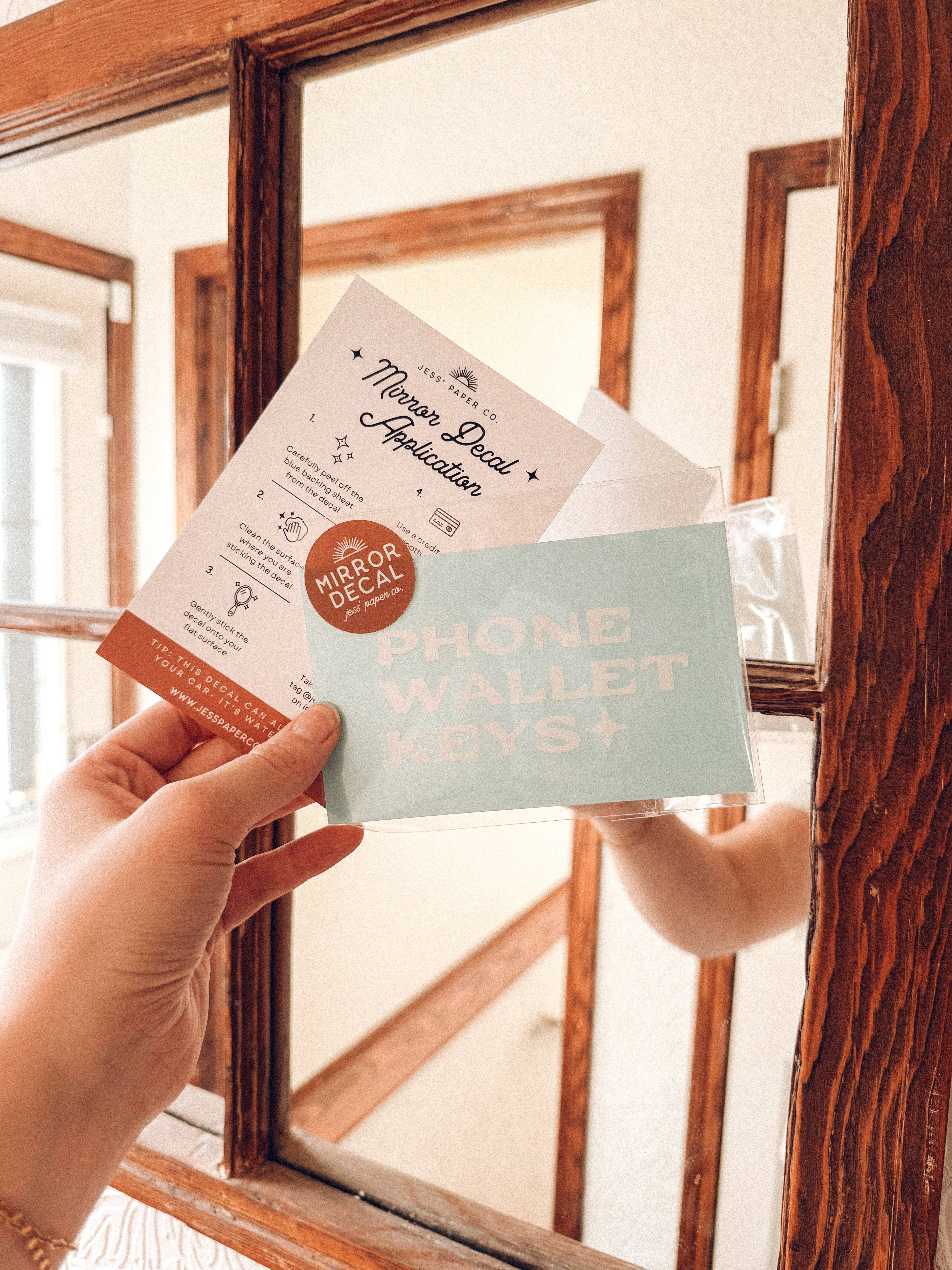 Jess' Paper Co. – Decalque de janela/parede por atacado – Carteira de Telemóvel Chaves Espelho Autocolante1
