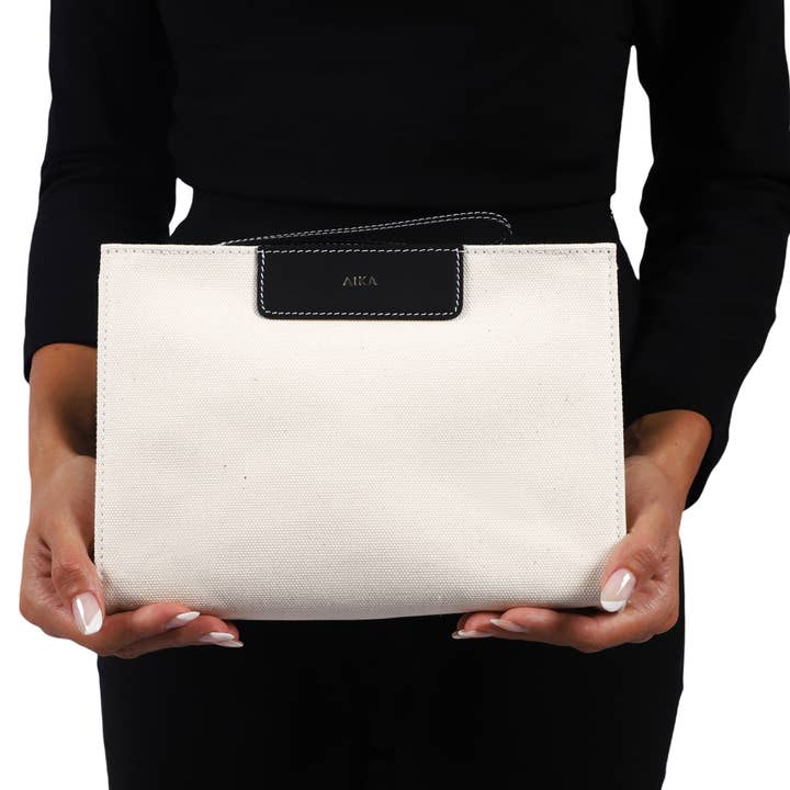 Floral White Canvas Clutch for wholesale by AIKA Concept