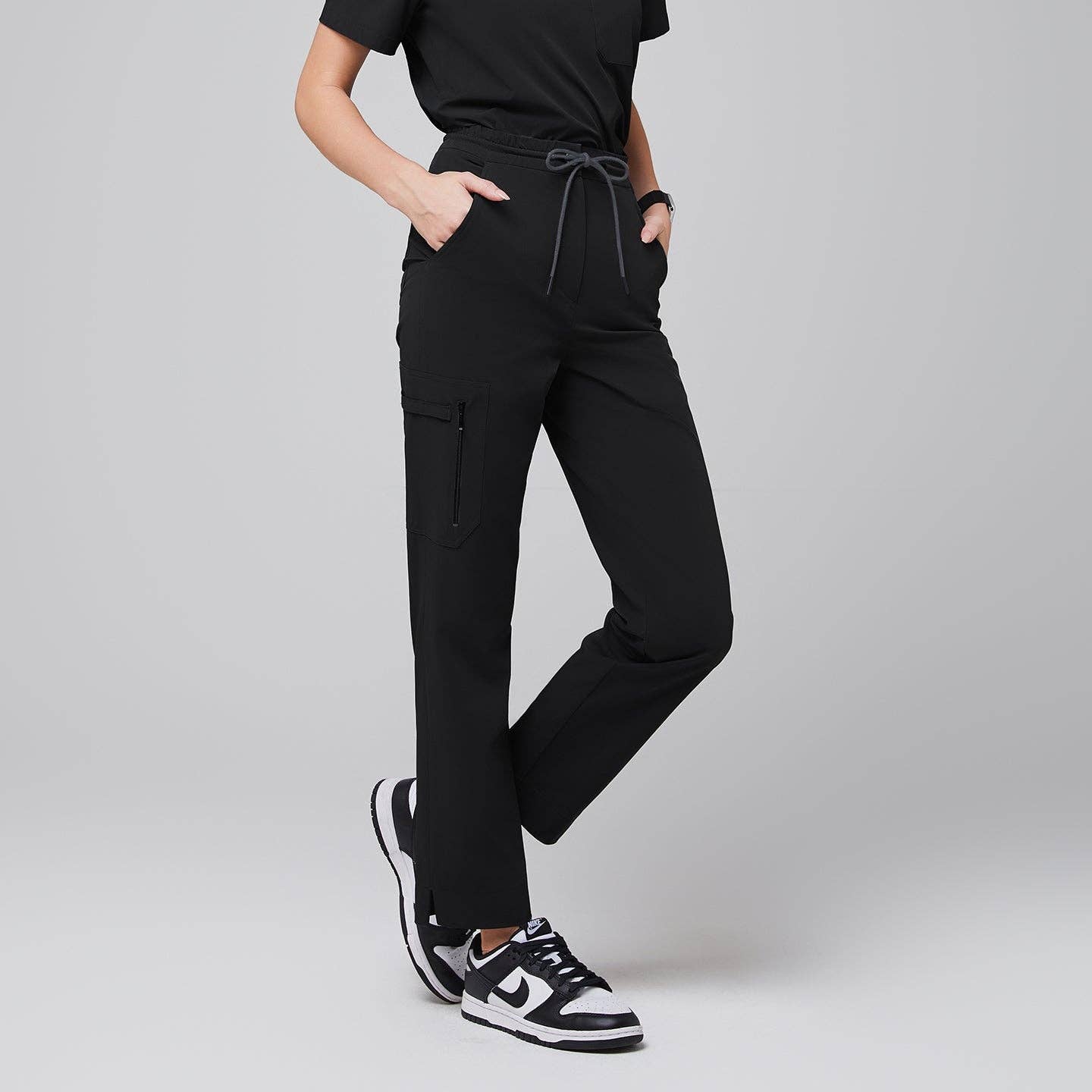 Zenir | Women's Zipper Pocket Split Hem Scrub Pants - Eco Black for wholesale on Faire3