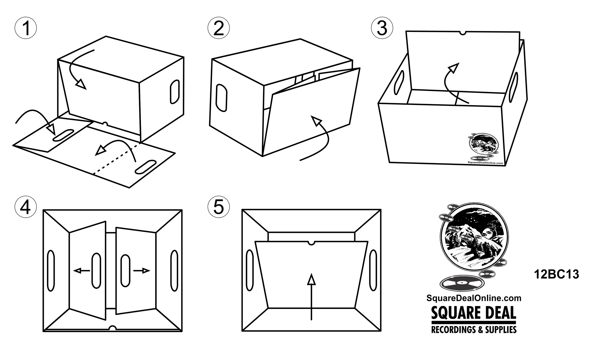 Square Deal Recordings & Supplies – wholesale Storage Bin – Cardboard 12" Record Storage Box - Holds Up To 90 Records5