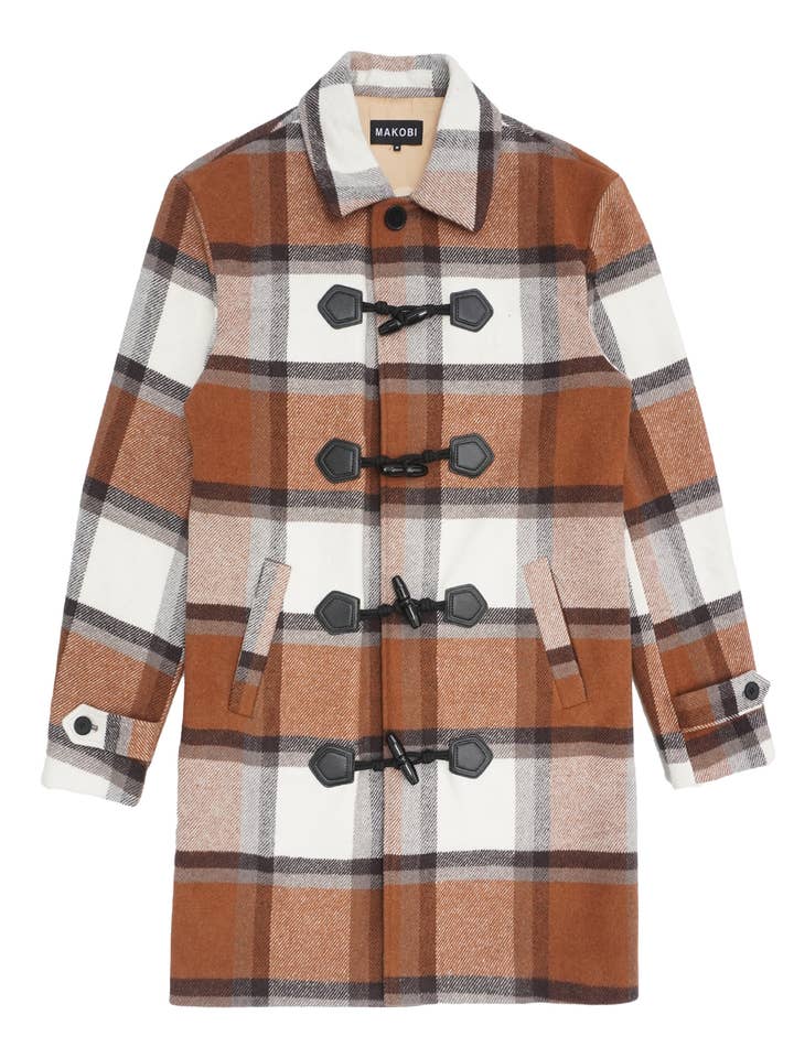 M4045 Karierter Mantel Renzo aus Wolle, Natur für den Großhandel von Makobi