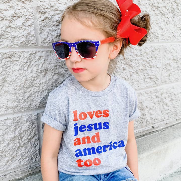 Loves Jesus & America Kids Screen Printed Shirt for wholesale by Ice Cream Life
