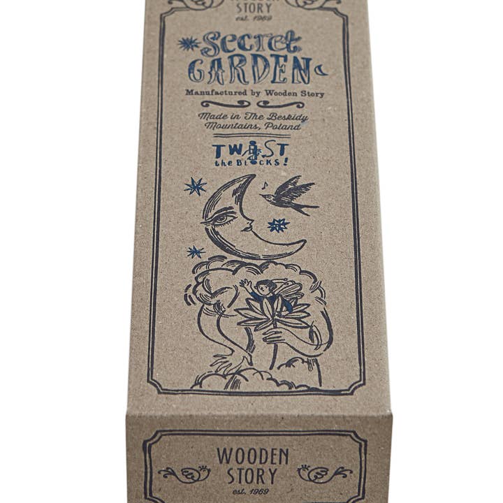 Wooden Story - Wholesale Houten speelgoed - Kinderen - Draai de blokken - Geheime Tuin - blauw
