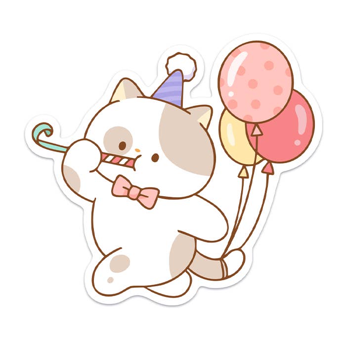 Autocollant en vinyle imperméable Party Cat II pour la vente par Meowashi Studio