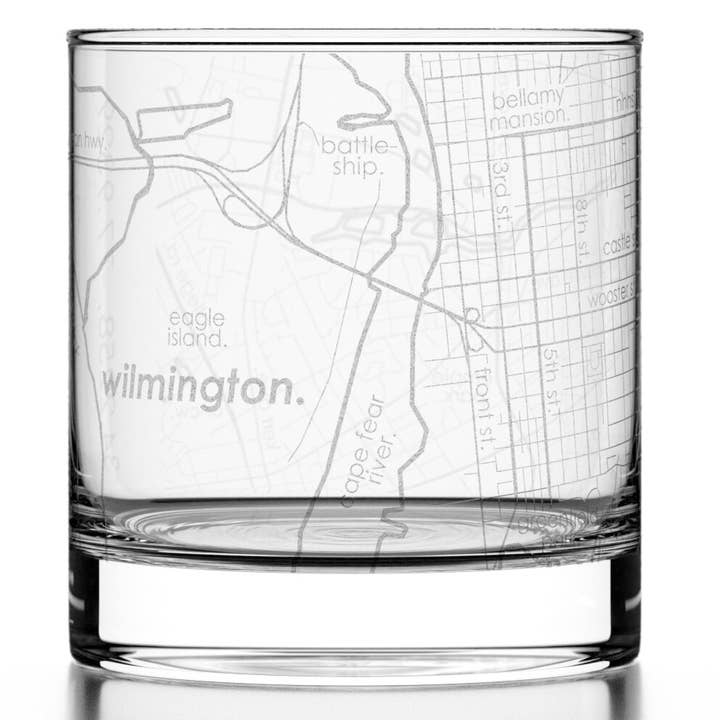Wilmington, NC City Map - Etched Whiskey Rocks Glass for wholesale by Well Told