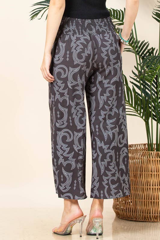 Marron AV1243-PANTALON SMOCK ÉLASTIQUE IMPRIMÉ COUTURE WESTERN ZARA en vente sur Faire10