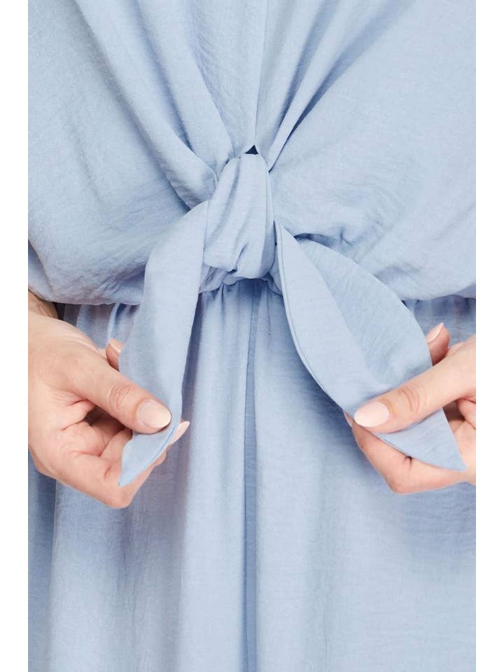 DUSTY BLUE FRONT TIE & KEYHOLE BACK PLUS SIZE JUMPSUIT S12PS for wholesale on Faire