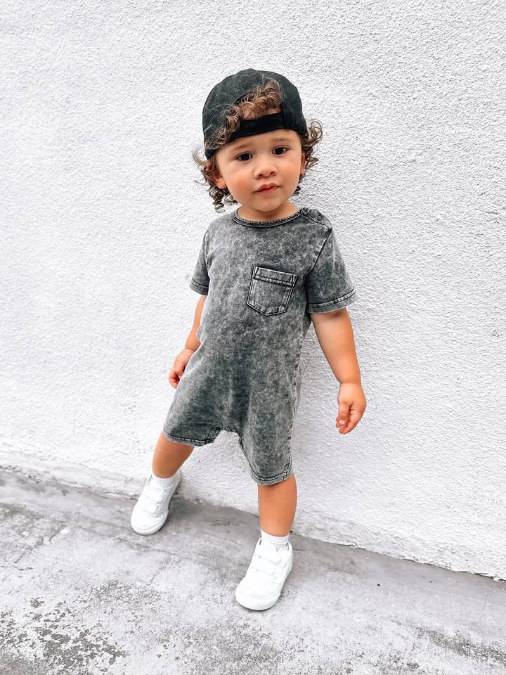 Little Bipsy - Wholesale Jumpsuit - Baby - Acid Wash Shortie Romper - Black