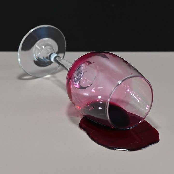 Decorative Tabletop Object: Spilled Glass of Fake Red Wine for wholesale by Just Dough It! Fake Foods