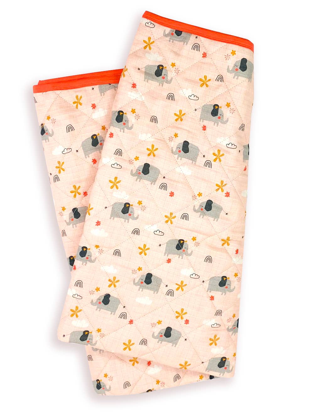 Viverano Organics - Wholesale Bedding Blanket - Kids & Baby - Elephant Reversible Baby Quilted Blanket (Organic Muslin)1
