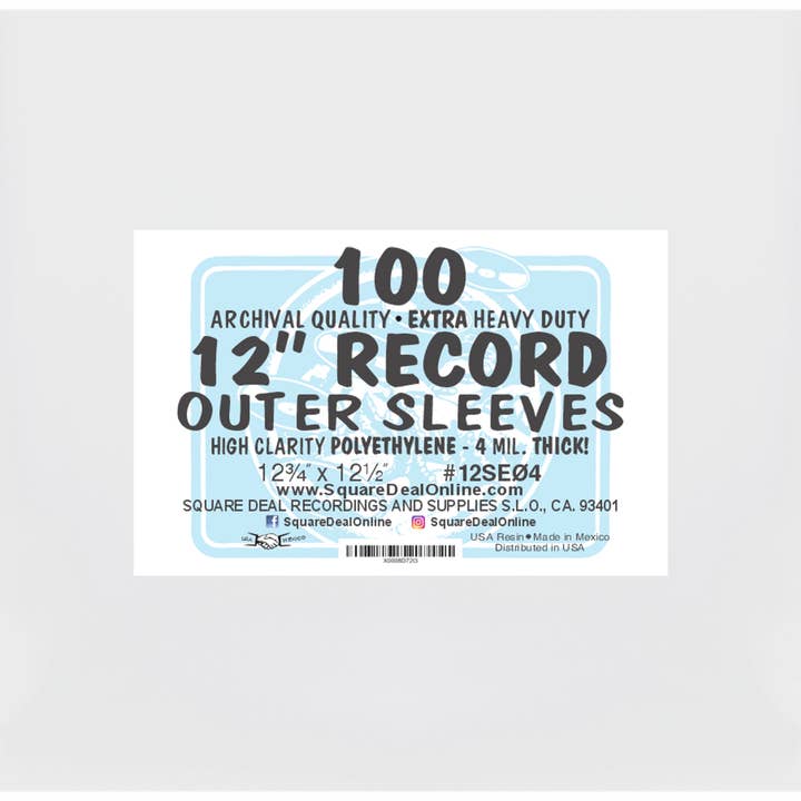 12" Record Outer Sleeves Extra Heavy Duty 4mil Thick Vinyl for wholesale by Square Deal Recordings & Supplies