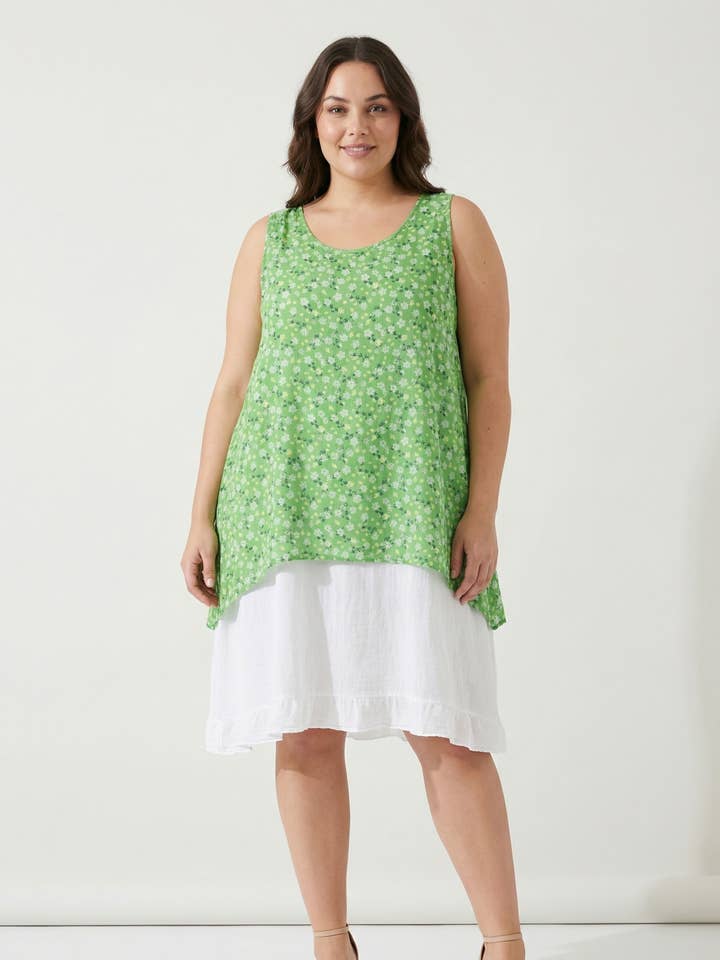 Ensemble top imprimé vert + robe grande taille (T22317) pour la vente par Pomme Rouge Paris