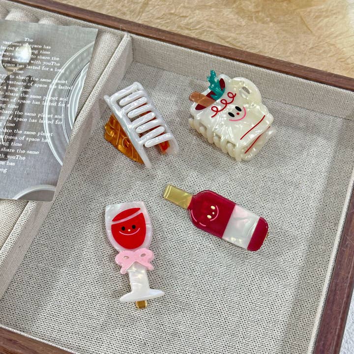 SoapElenGlen - Wholesale Hair Clip - Women's - Fun Food Claw Clip, Red Wine Side Clip4