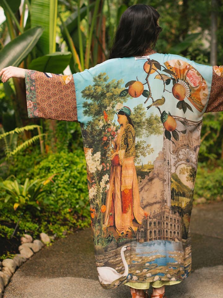 Secret Garden Opera Duster Kimono Robe w/ Swan, Fan for wholesale by Market of Stars (USA)