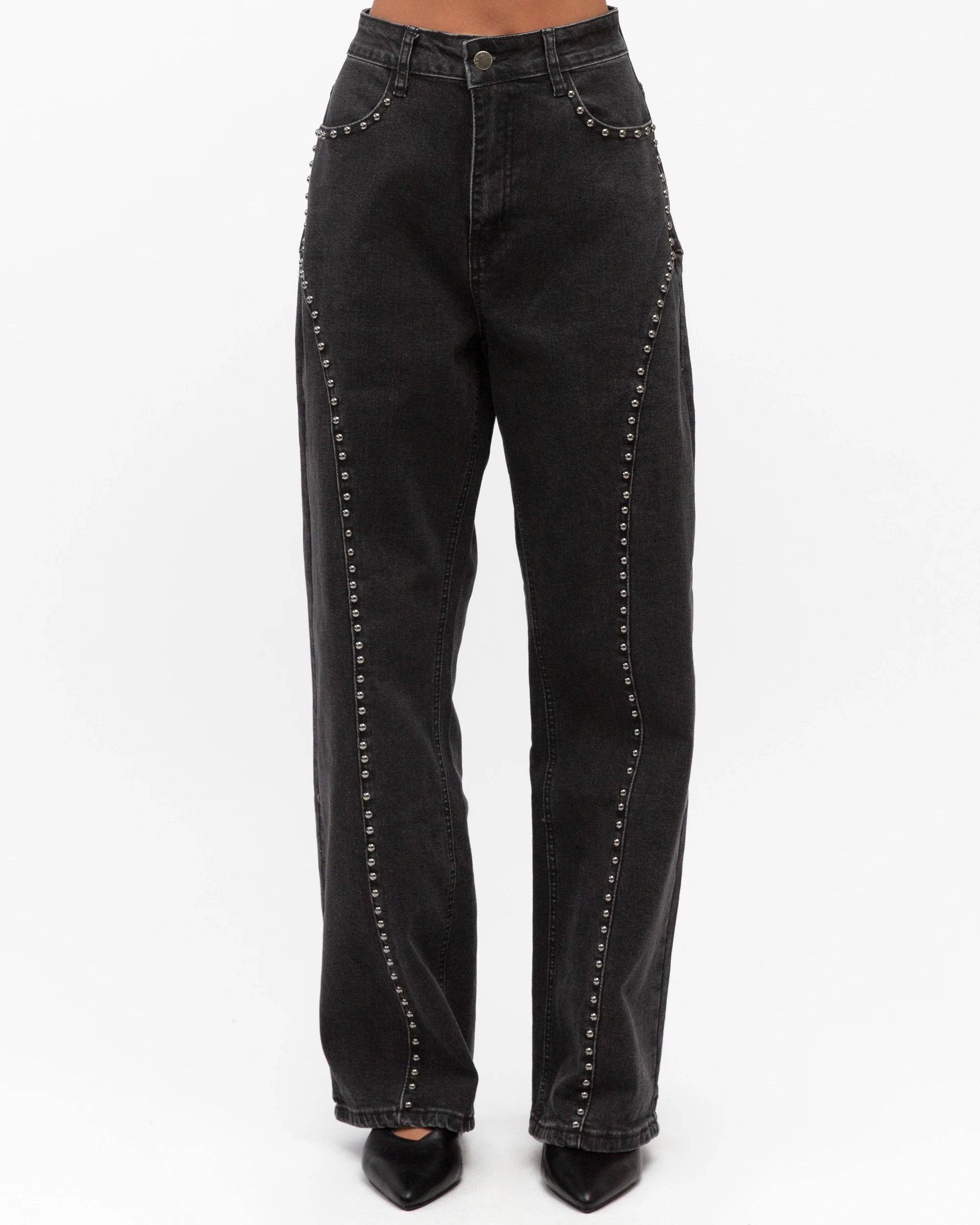 Global Fashion House - Wholesale Jeans - Women's - CONTRASTING STUDS DENIM PANTS2