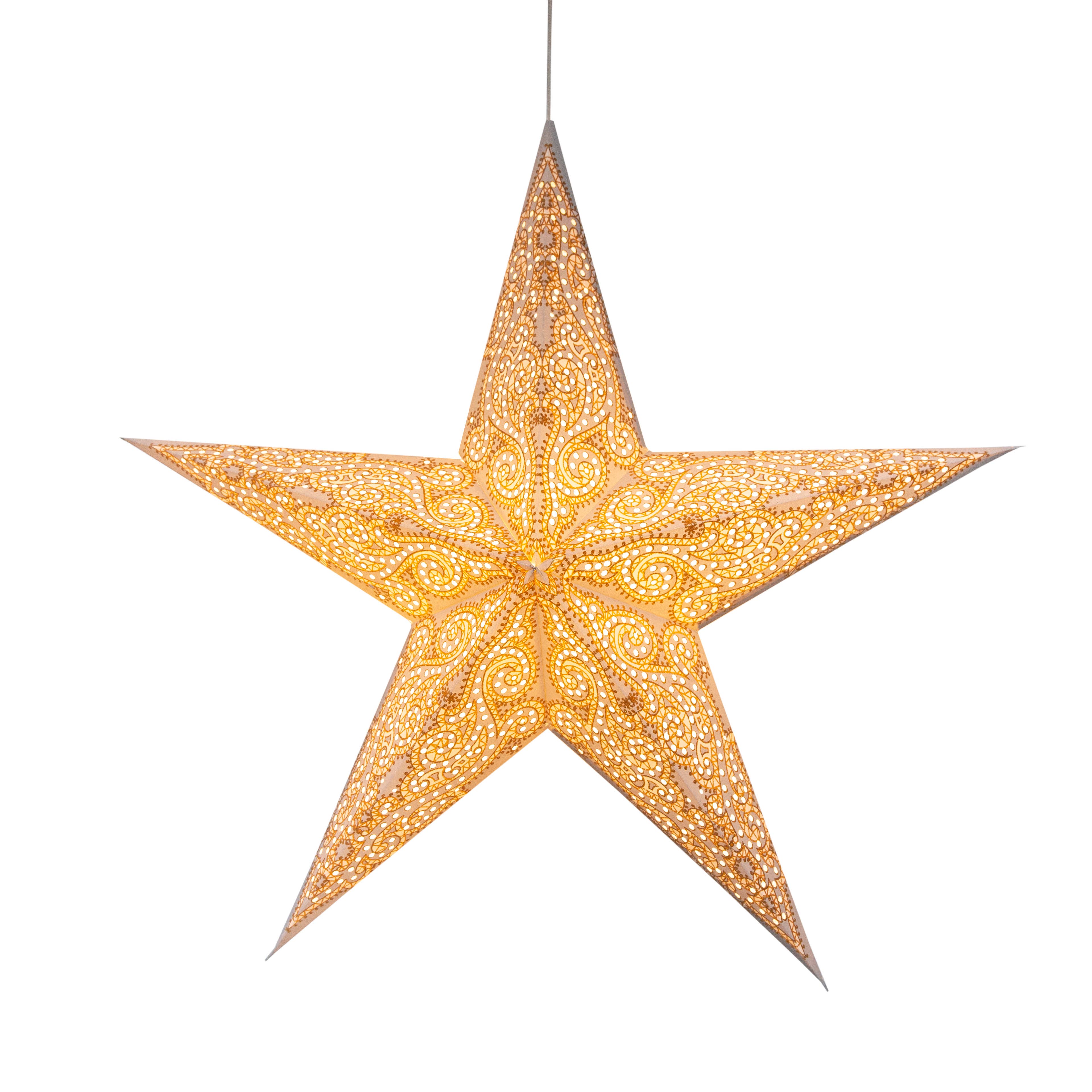 Artschatz LLC - Venta al por mayor Lámpara/farol de papel - Linterna Gaudí con 5 puntas, 24 pulgadas, papel gris y blanco6