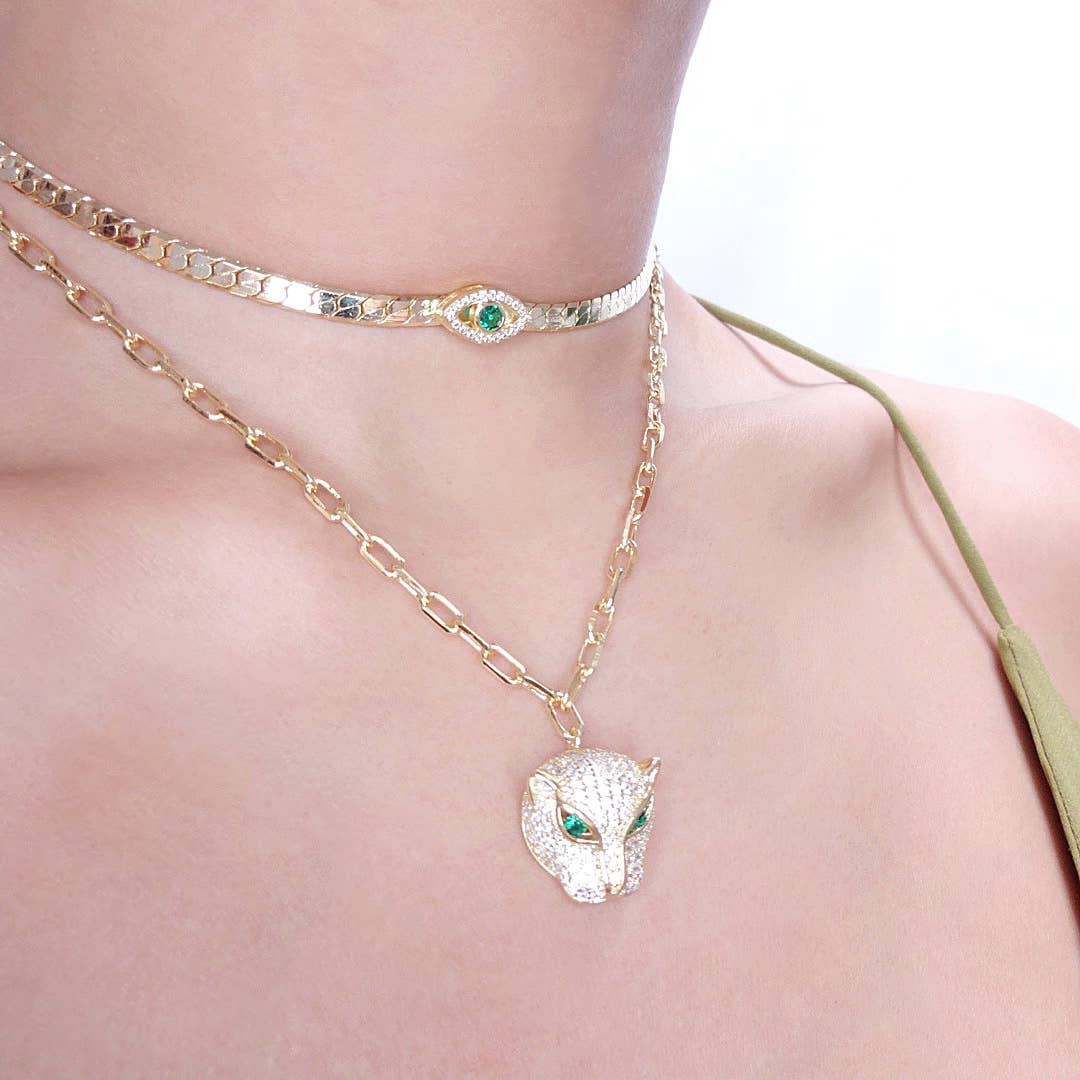 KIKICHIC – Colar pingente/pendente por atacado – Colar de clipe de papel Green Eye Panther4