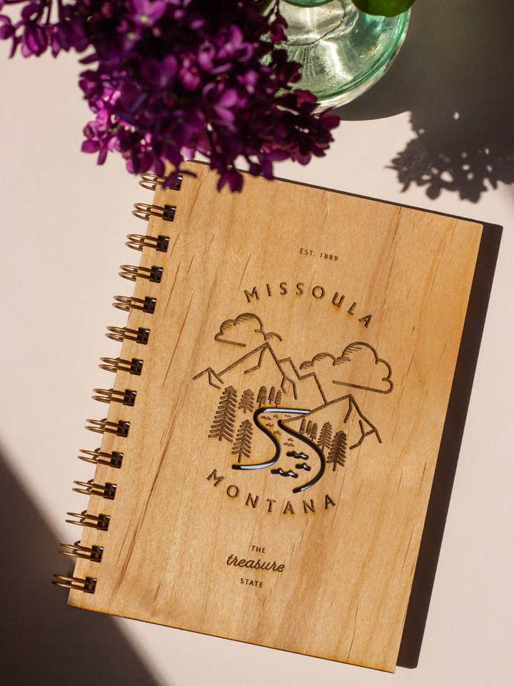 Mountain Destination Wood Journal for wholesale by Hereafter