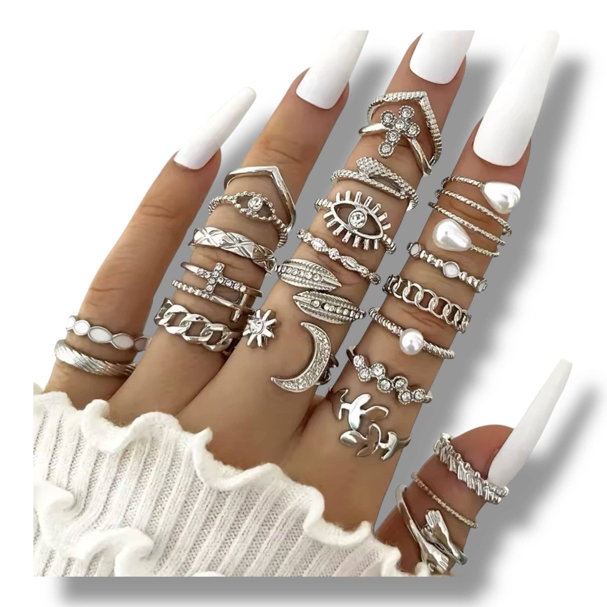 Kinky Pleasure - Wholesale Jewelry Set - Kinky Pleasure - AX113 - Ring Set 23 Rings In Gold Or Silver - In Display Box15