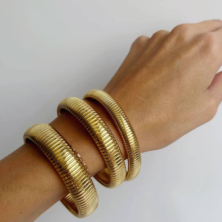 HoopLa - Wholesale Bangle Bracelet - Â Cobra Tobogas Omega Stretch -Waterproof- 14K Gold-PVD18
