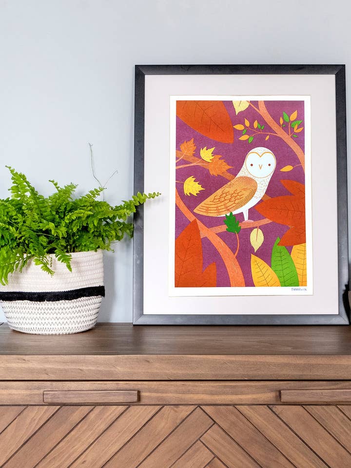 Barn Owl Risograph Print for wholesale by Tom Hardwick