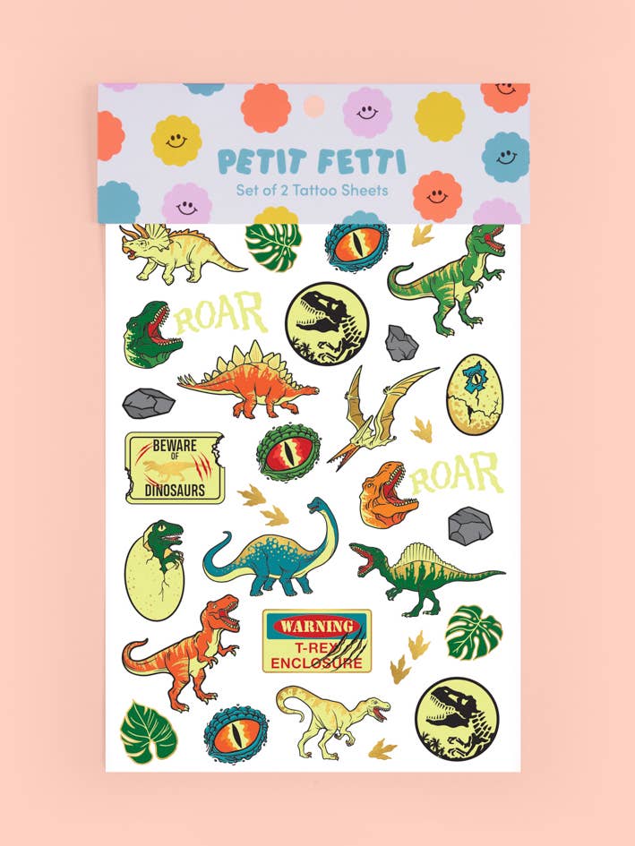Tatouages temporaires Dinosaur Glow In The Dark pour enfants, fête d'anniversaire pour la vente par Petit Fetti