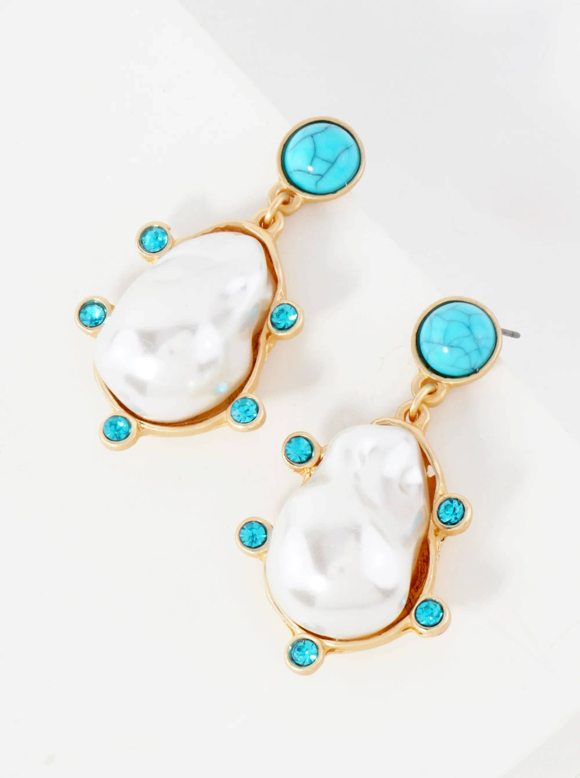 Matte Gold Organic-Shaped Pearl Drop Semi-Precious Natural-Stone Post Dangle Earrings for wholesale on Faire0