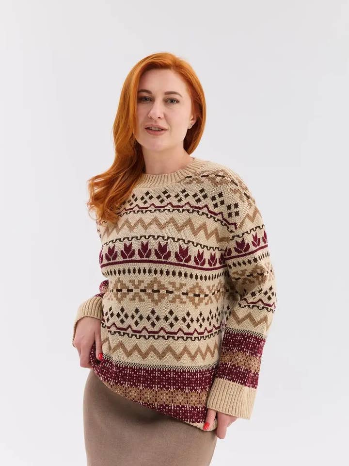 Sweat-shirt pour femmes Shafran en laine acrylique pour la vente par Handmade Originals Ukraine