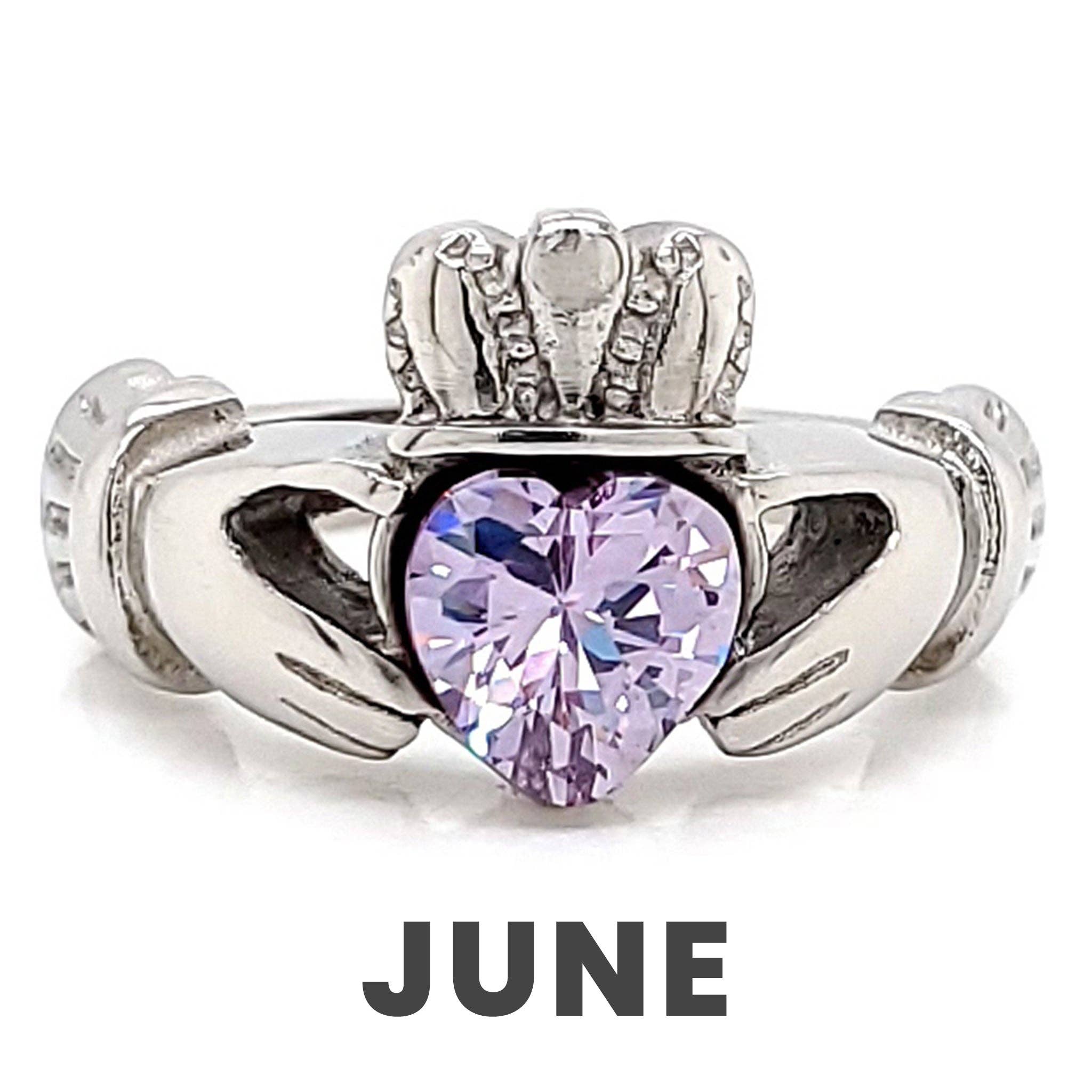 WJW – wholesale Multi-stone ring – White Gold over Brass Claddagh with CZ Birthstone Ring 15