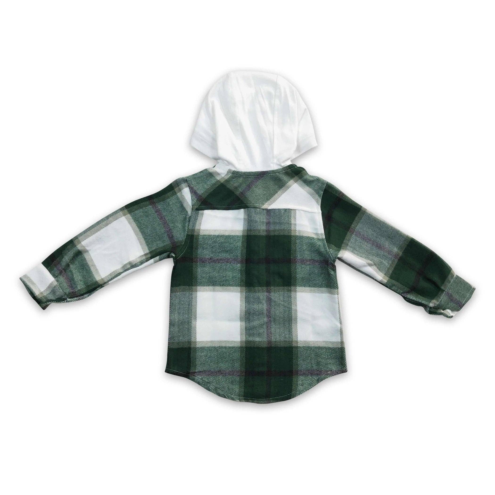 Yawoo Garments - Vente Sweat à capuche – enfant - Chemise à carreaux verte avec poche et sweat à capuche en flanelle pour garçon1