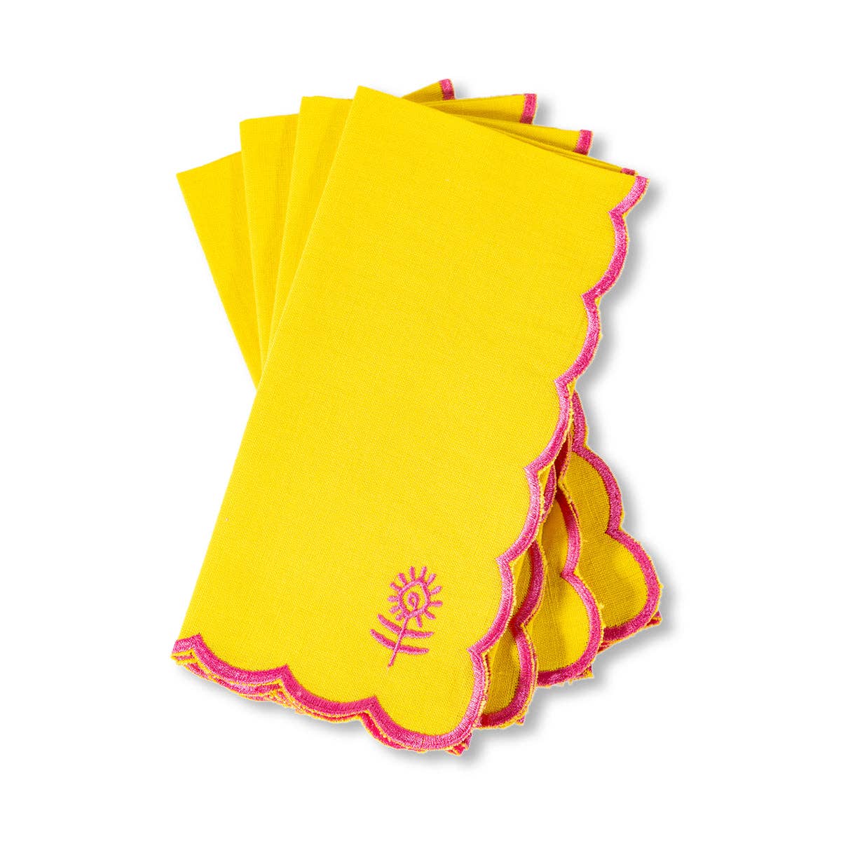Furbish Studio - Wholesale Dinner & Cloth Napkin - Icon Linen Napkins S/4 - Yellow + Neon Pink
