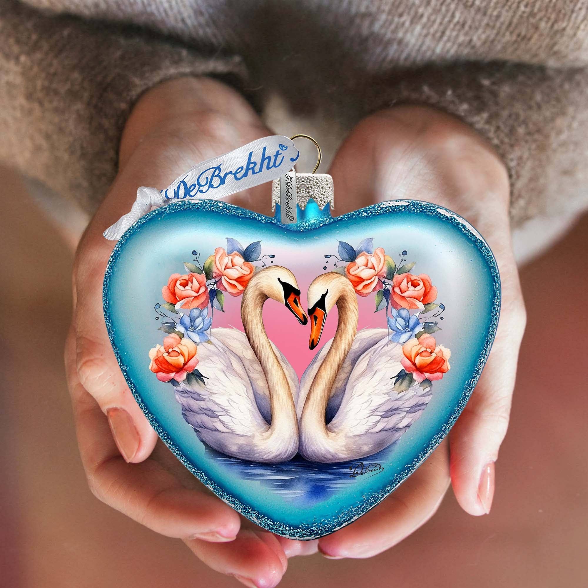 Designocracy - Vendita all'ingrosso Decorazione - Ornamento in vetro a forma di cuore Swan Love G.Debrekht Christmas