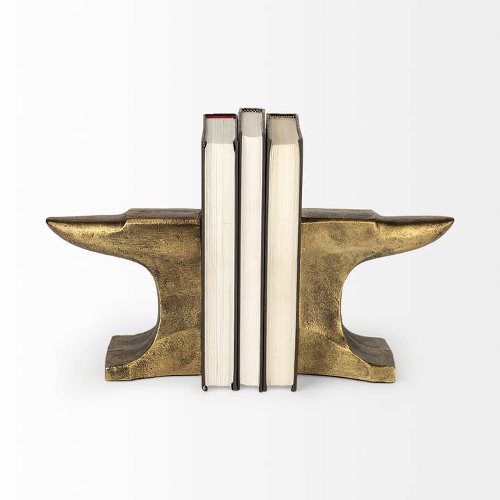 HomeRoots - Wholesale Bookend - Distressed Brushed Gold Anvil Bookends1