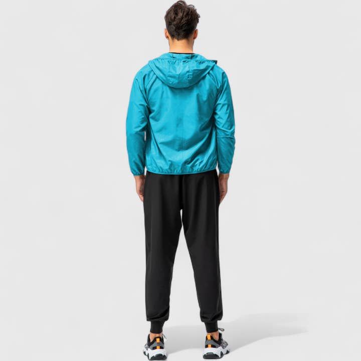 Active by Anna-Kaci - Wholesale Windbreaker - Men's - Men's Full Zip Hooded Windbreaker Jacket with Side Pockets a4