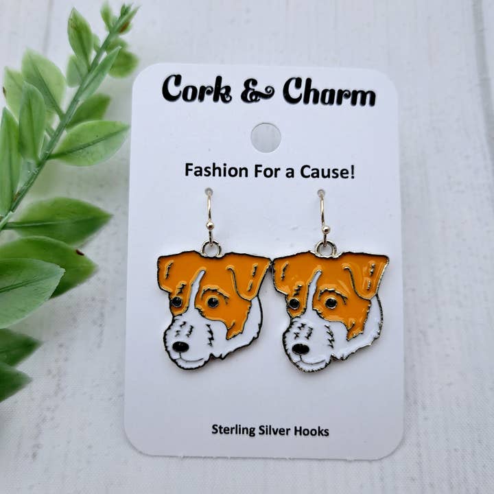 Jack Russell Terrier Dog Breed Head Face Sterling Silver Earrings for wholesale by Cork and Charm