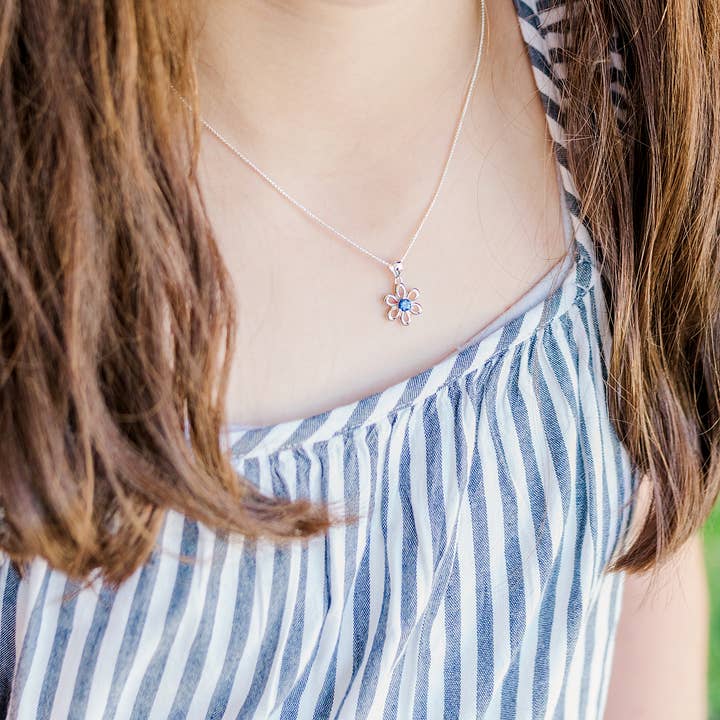 Cherished Moments - Wholesale Kids Necklace - Kids - Sterling Silver Daisy Flower Birthstone Necklace for Girls