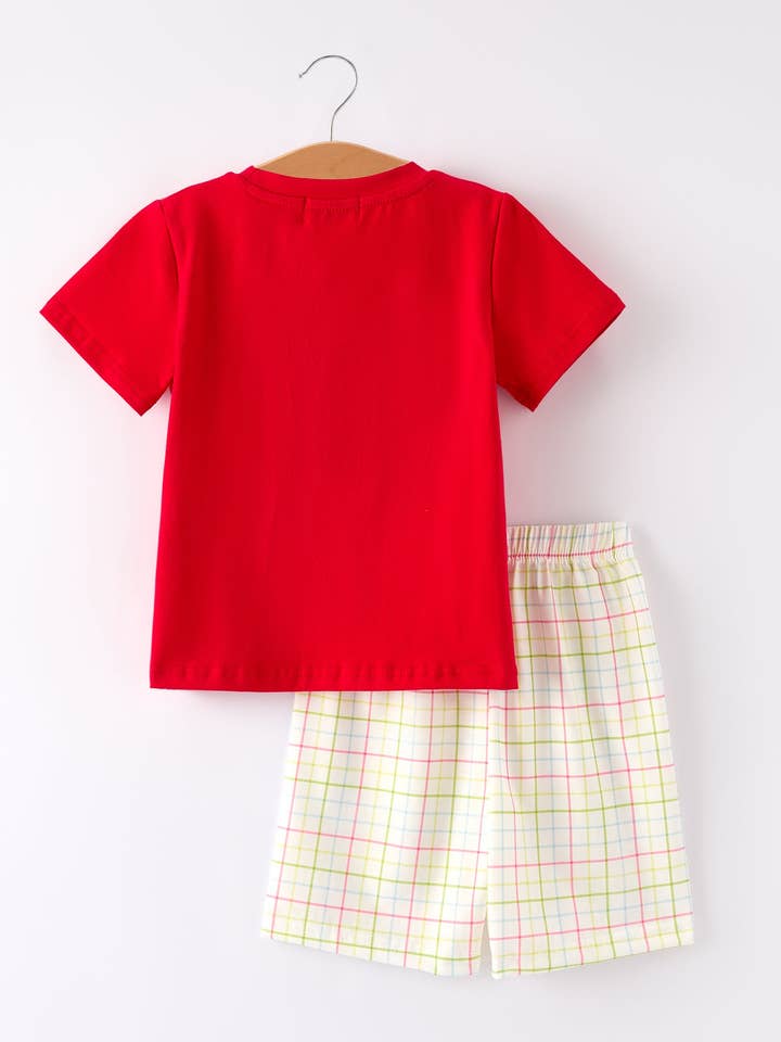 Rylee Faith Designs - Wholesale Top & Short Set - Kids - Boys Back to School Pencil Smock Embroidered Plaid Set