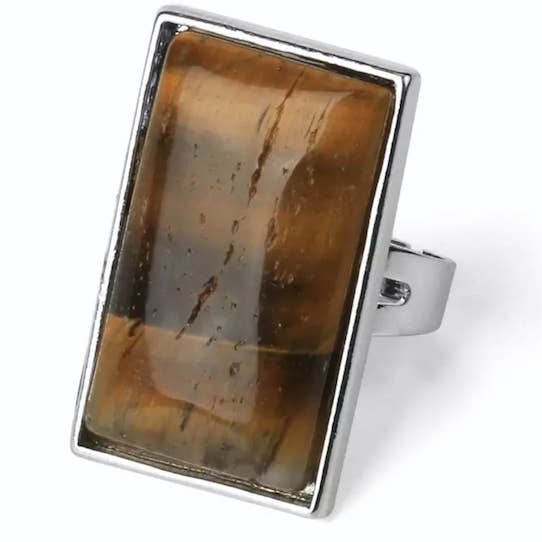 Tigers Eye Large Flat Gemstone Adjustable Ring for wholesale by Moon Child