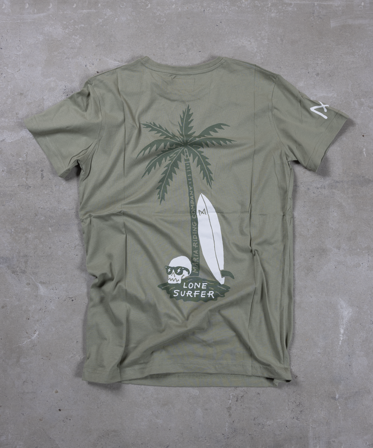 Maria Riding Company - Wholesale Screen Printed T-Shirt - Men's - T-shirt - Lone Surfer - Olive0