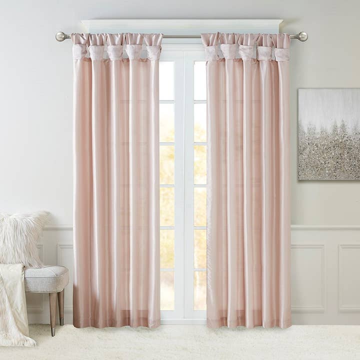 Twist Tab Faux Silk Window Panel, Pink for wholesale by Olliix