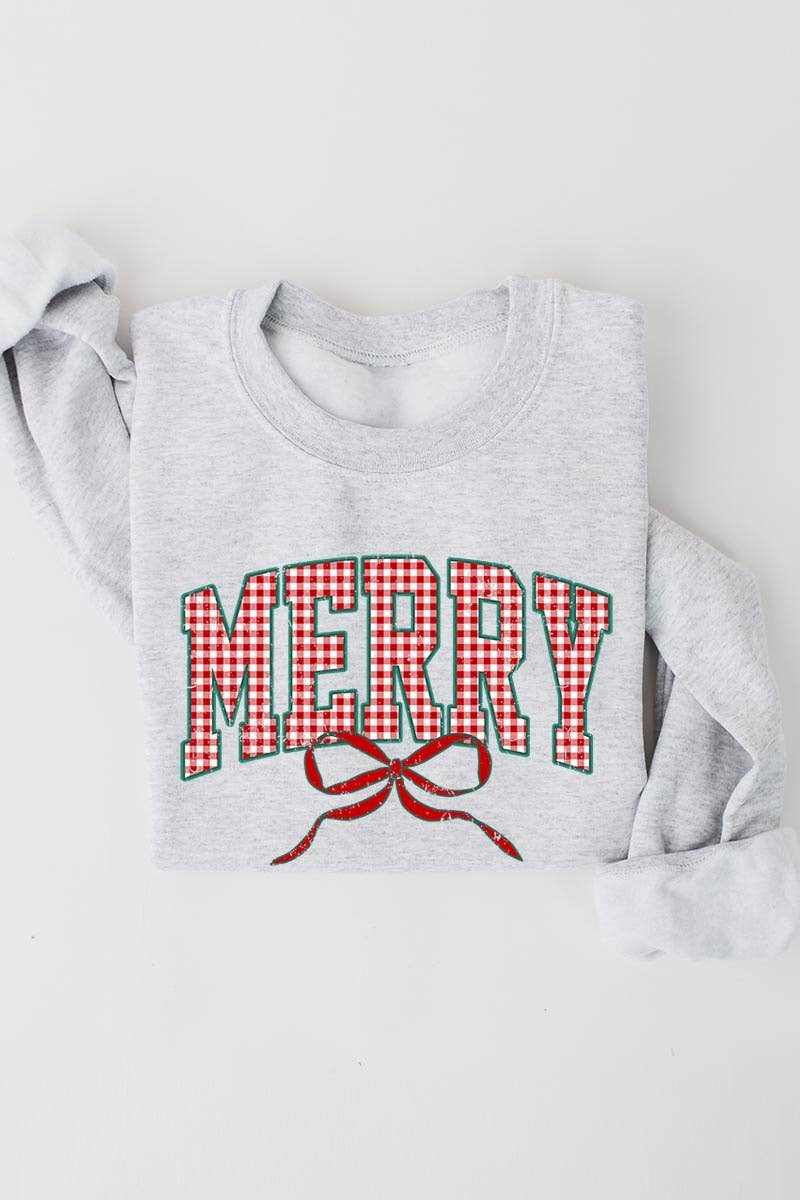 Pink Irene Wholesale - Vente Chemise – femme - Sweat-shirt graphique à nœud plaid Joyeux Noël0