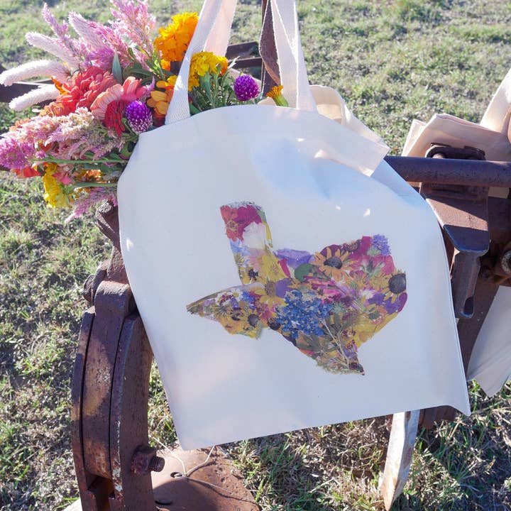 Remedy Designs - Wholesale Tote bag – Women's - Pressed Flower Texas Tote Bag | Native Wildflower Collage Design | 100% Cotton Eco-Friendly Tote5