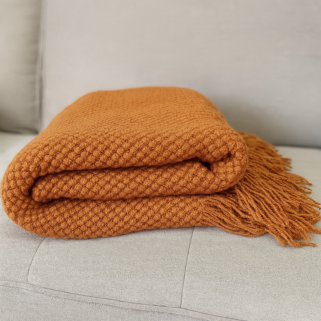 Fennco Styles - Wholesale Throw Blanket - Terracotta Textured Knit Throw Blanket – 50" x 60" 1