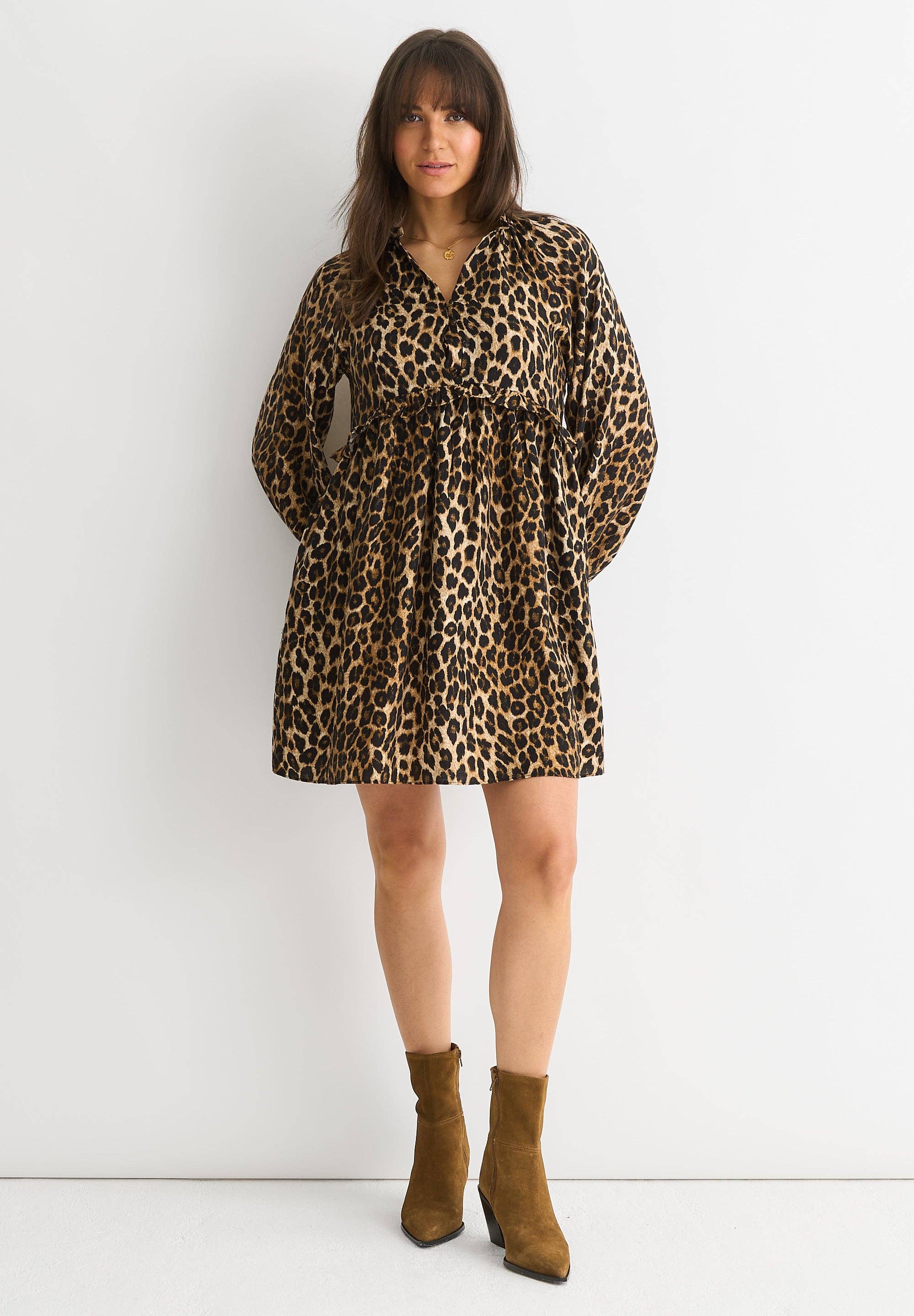 GINI LONDON – wholesale Dress – Women's – Brown Animal Smock Mini Dress0
